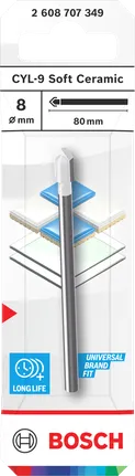 Broca Bosch CYL-9 Soft Ceramic de 8 x 80 mm para azulejos.