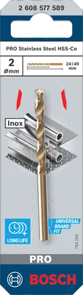Broca helicoidal Bosch PRO em aço inoxidável HSS-Co de 2 mm.