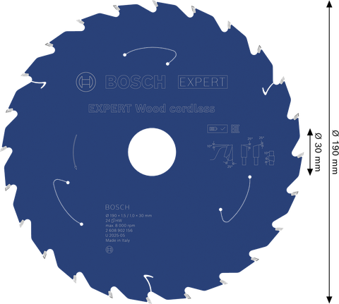 Lâmina de serra circular sem fio Bosch EXPERT Wood, 190 mm T24.
