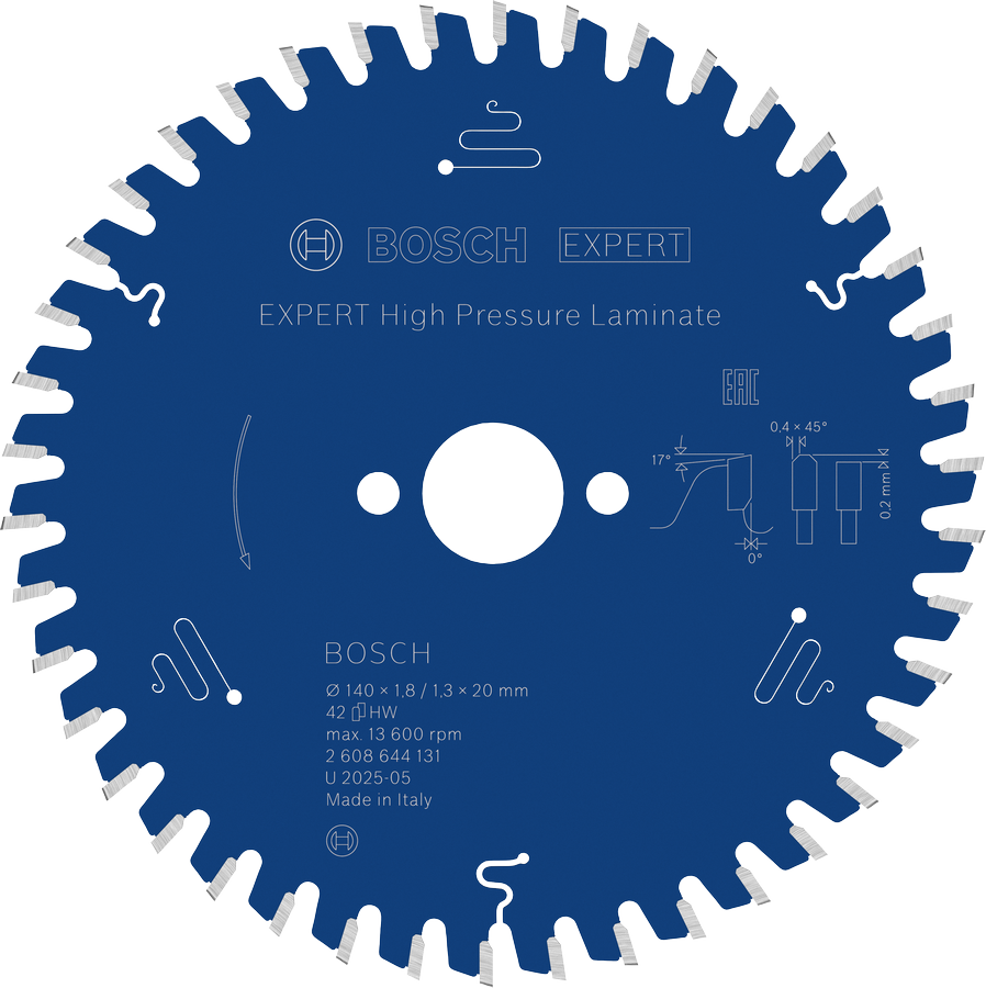 Lâmina de serra circular Bosch EXPERT para laminado de alta pressão, 140 mm.