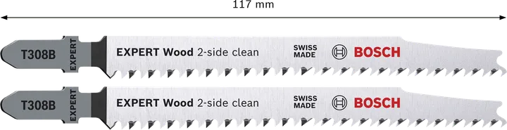 Conjunto de lâminas de serra tico-tico Bosch EXPERT Wood T308B para limpeza de 2 lados.
