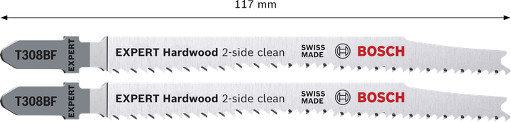 Lâmina de serra tico-tico Bosch EXPERT Hardwood T308BF com limpeza dos dois lados.