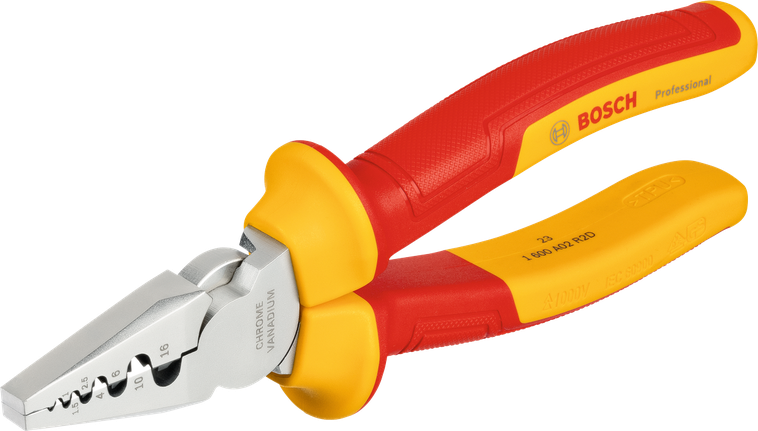 Alicate de crimpagem Bosch VDE de 180 mm para trabalhos elétricos.