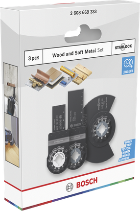Conjunto de 3 lâminas de madeira e metal macio Bosch .