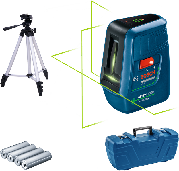 Ferramenta de nivelamento a laser Bosch GLL 3XG com tripé e estojo.