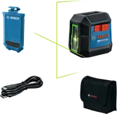 Ferramenta de nivelamento a laser Bosch GLL 2-15 G com estojo e carregador.