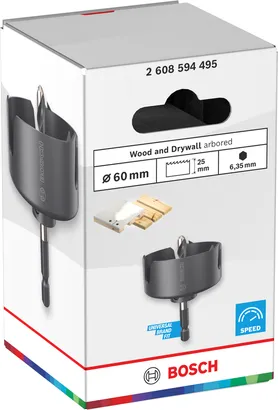 Serra copo tipo mandril para madeira e drywall Bosch de 60 mm.