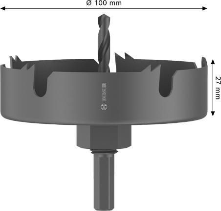 Serra copo Bosch para madeira e drywall com 100 mm de diâmetro.