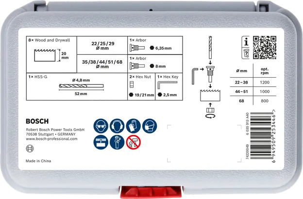 Jogo de serra copo com mandril para madeira e drywall com broca piloto