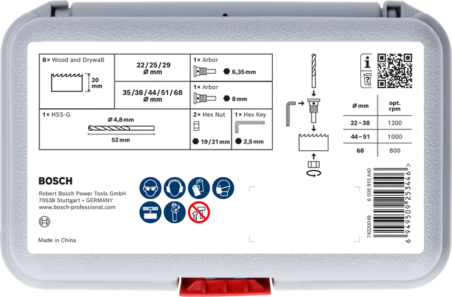 Conjunto de serra copo para madeira e drywall Bosch com furadeira piloto.