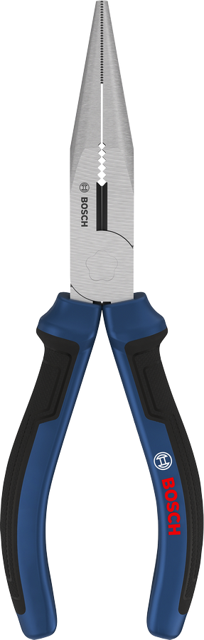 Alicate de bico longo Bosch de 180 mm com cabos multicomponentes.