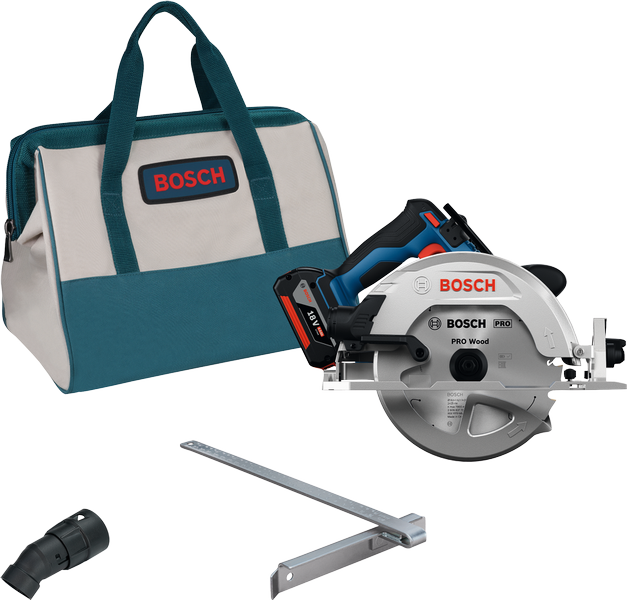 Conjunto de serra circular Bosch GKS18V-68 com bolsa de transporte.