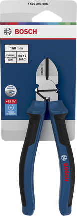 Alicate de corte diagonal Bosch de 160 mm com cabos multicomponentes.