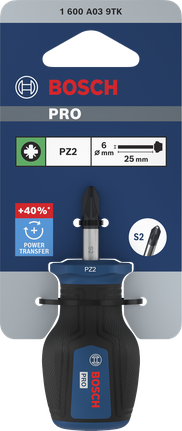 Chave de fenda curta Bosch PRO PZ2 x 25 mm com aço S2.