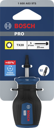 Chave de fenda Bosch PRO Stubby TX20 de 25 mm com ponta de aço S2.