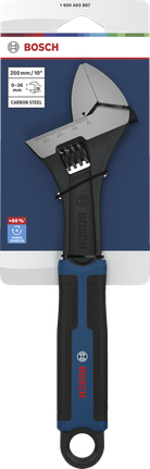 Chave ajustável Bosch de 250 mm com abertura de 0 a 36 mm.