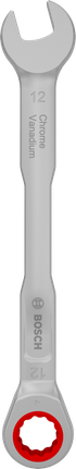 Chave combinada de catraca Bosch de 12 mm em aço cromo-vanádio.
