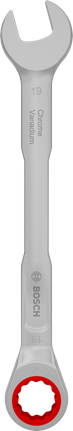 Chave combinada de catraca Bosch 19 mm em aço cromo-vanádio.