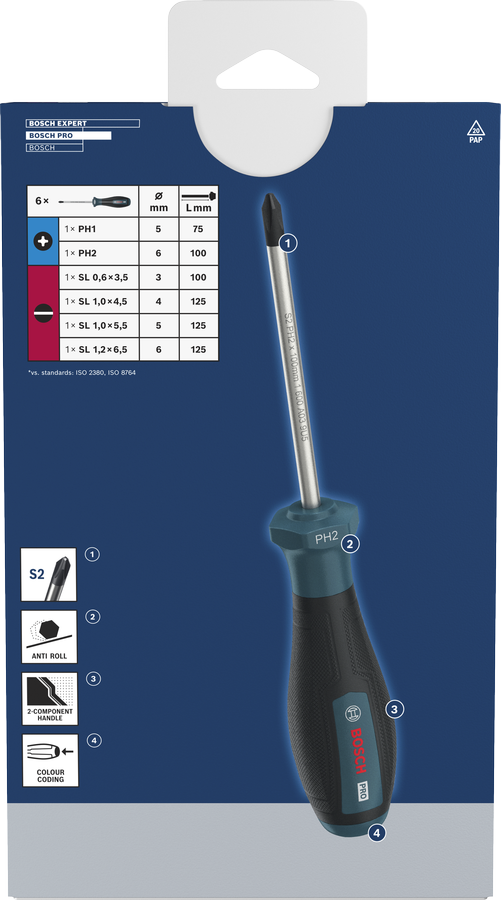 Conjunto de PRO Screwdriver PH/SL, 6 peças