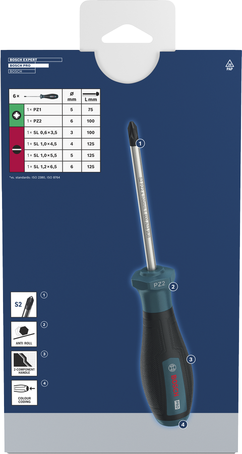 PRO Screwdriver PZ/SL Set, 6 pçs