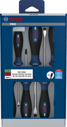 Jogo de chaves de fenda Bosch PRO PZ/SL com 6 peças e hastes S2.