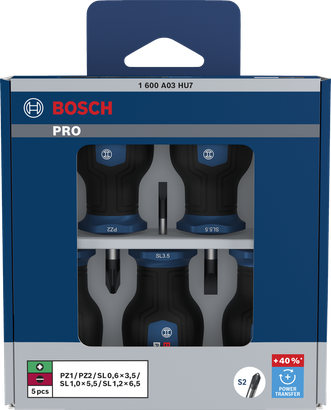 PRO Stubby Screwdriver PZ/SL , 5 pçs