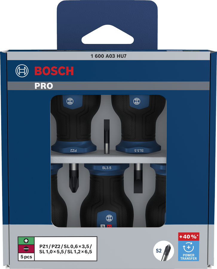 PRO Stubby Screwdriver PZ/SL , 5 pçs