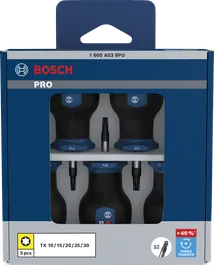 Conjunto de 5 chaves de fenda Bosch PRO Stubby TX com hastes S2.