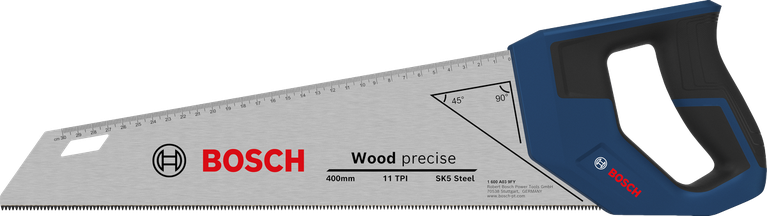 Serra manual Bosch de 400 mm com 11 dentes por polegada para cortes precisos em madeira.