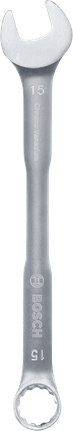 Chave combinada Bosch de 15 mm em aço cromo-vanádio.