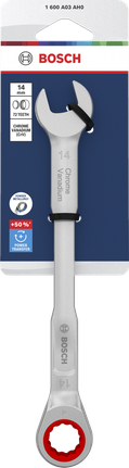 Chave combinada de catraca Bosch 14 mm em cromo-vanádio.