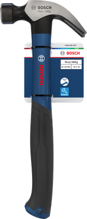 Martelo de unha Bosch de 16 oz com cabeça curva em aço carbono.