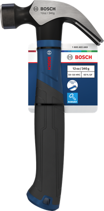 Martelo de unha Bosch de 340 g (12 oz) com cabeça curva em aço carbono.