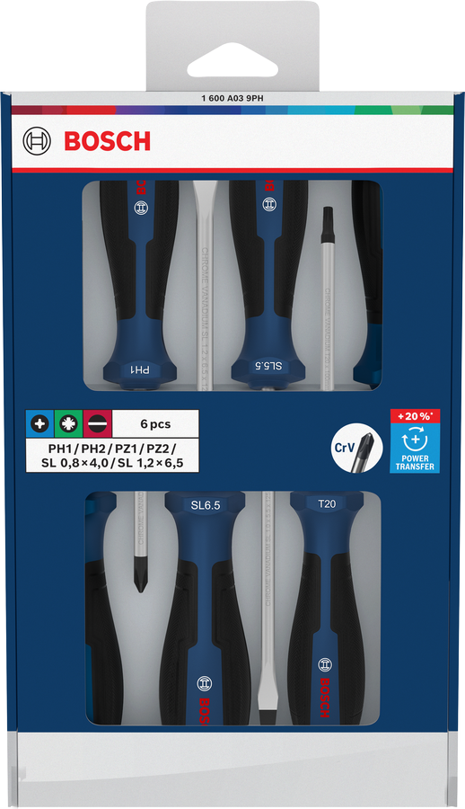 Screwdriver Set, PH/PZ/SL, 6 pçs