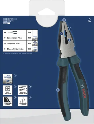 Conjunto de alicates Bosch com cabos multicomponentes, 3 peças.