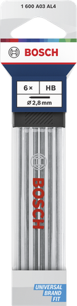 Pacote com 6 refis de grafite Bosch HB 2,8 mm.