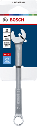 Chave combinada Bosch de 11 mm em aço cromo-vanádio.