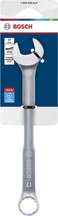 Chave combinada Bosch de 17 mm em aço cromo-vanádio.