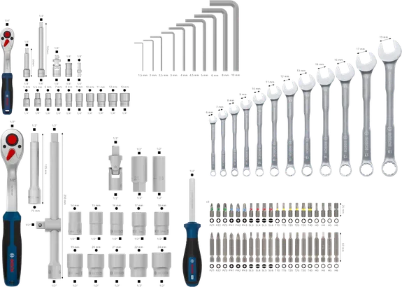 Jogo variado de ferramentas manuais