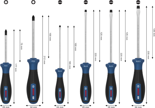 PRO Screwdriver PZ/SL Set, 6 pçs