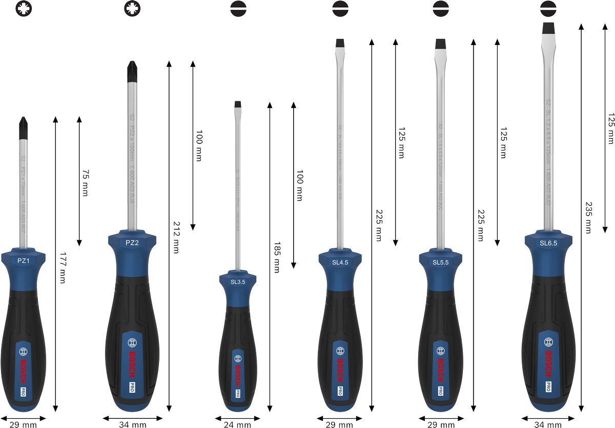 PRO Screwdriver PZ/SL Set, 6 pçs