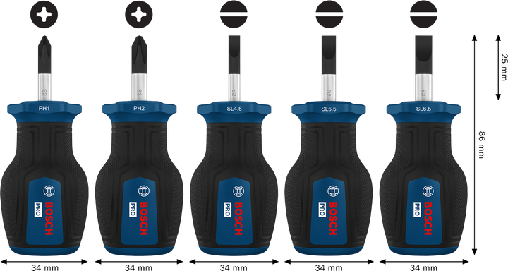 PRO Stubby Screwdriver PH/SL Set, 5 pçs