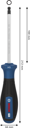 Chave de fenda Bosch PRO H5 x 100 mm com cabo ergonômico.