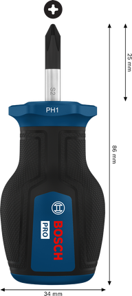 Chave de fenda Bosch PRO Stubby PH1 x 25 mm com cabo ergonômico.