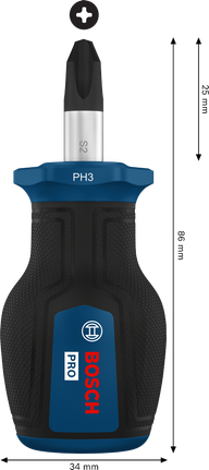 Chave de fenda Bosch PRO Stubby PH3 x 25 mm com cabo compacto.