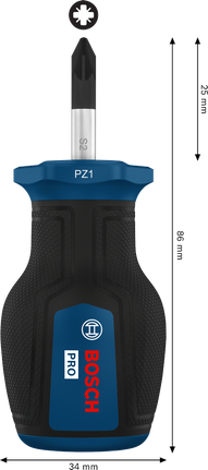 Chave de fenda Bosch PRO Stubby PZ1 com lâmina de 25 mm.