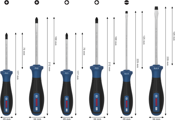 PRO Screwdriver PH/PZ/SL Set, 6 pçs