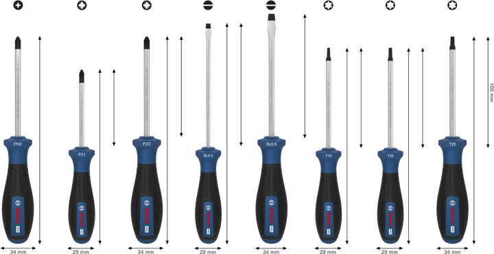 PRO Screwdriver PH/PZ/SL/TX, Jogo, 6 pçs