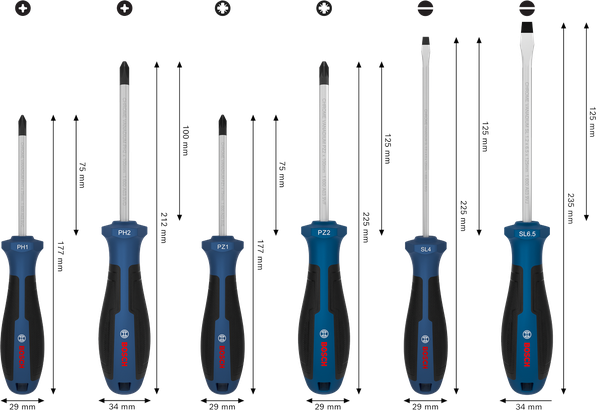 Screwdriver Set, PH/PZ/SL, 6 pçs