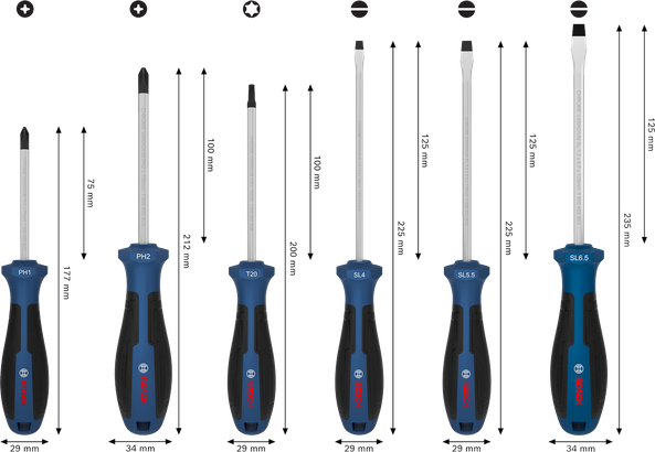 Screwdriver Set, PH/TX/SL, 6 pçs